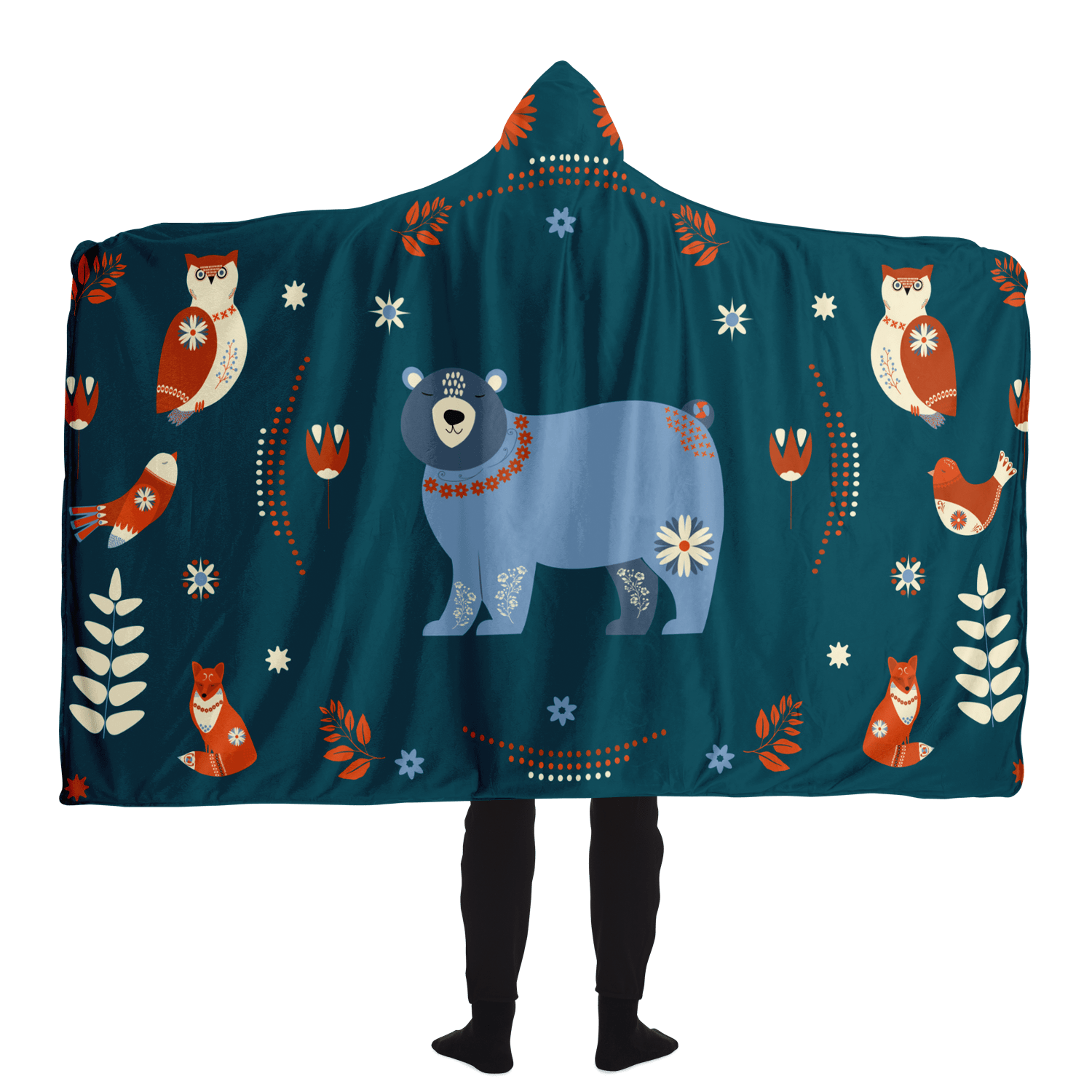 Folk Art Bear Hooded Blanket - Gifternaut