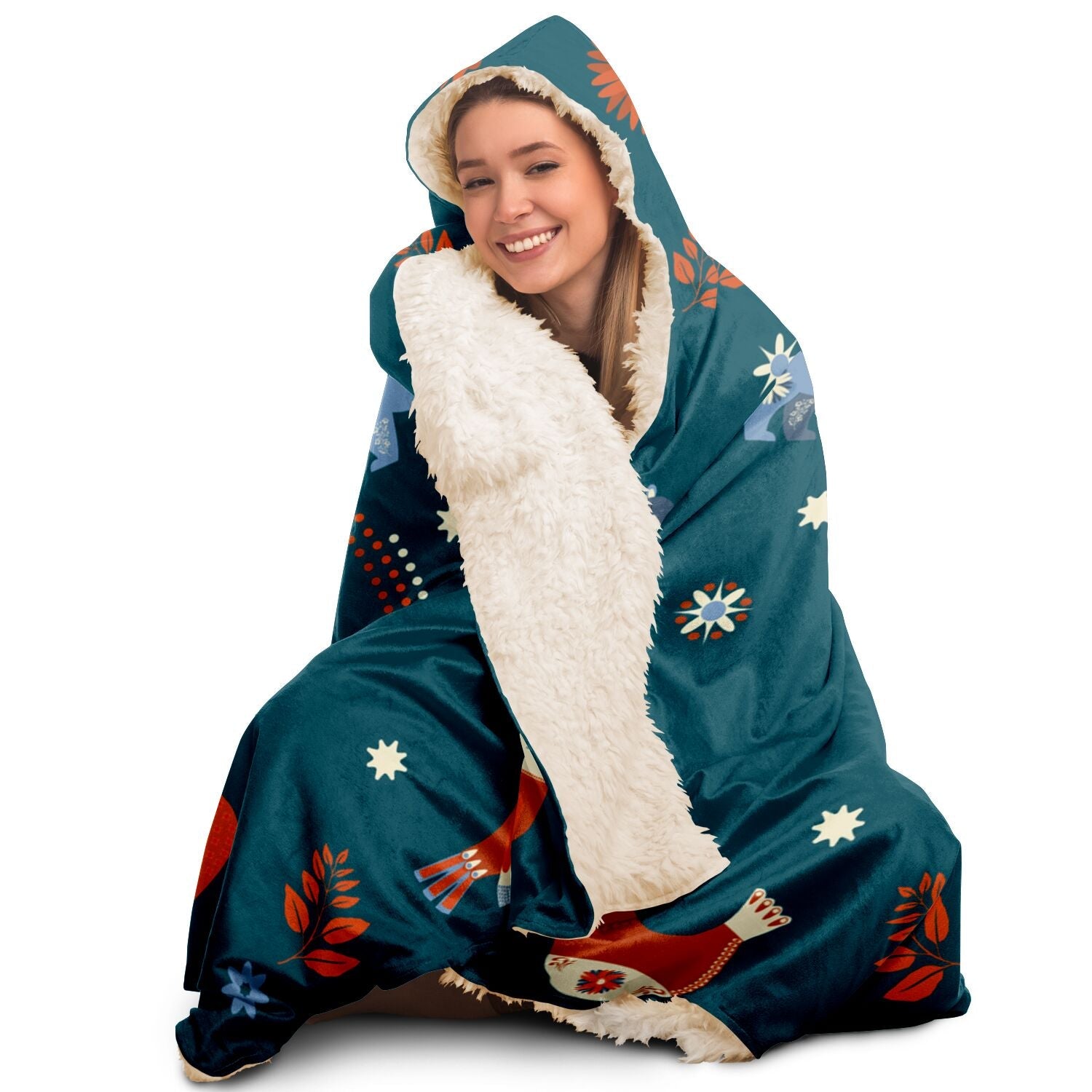 Folk Art Cute Fox Hooded Blanket - Gifternaut