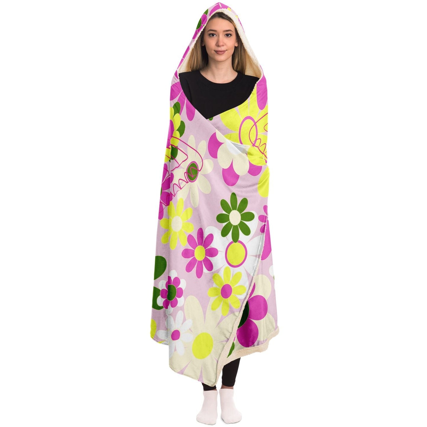 Pink Flowers and Butterfly Hooded Blanket - Gifternaut
