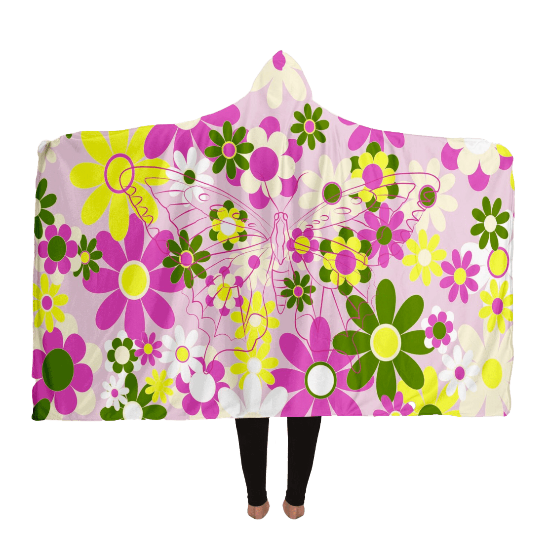 Pink Flowers and Butterfly Hooded Blanket - Gifternaut