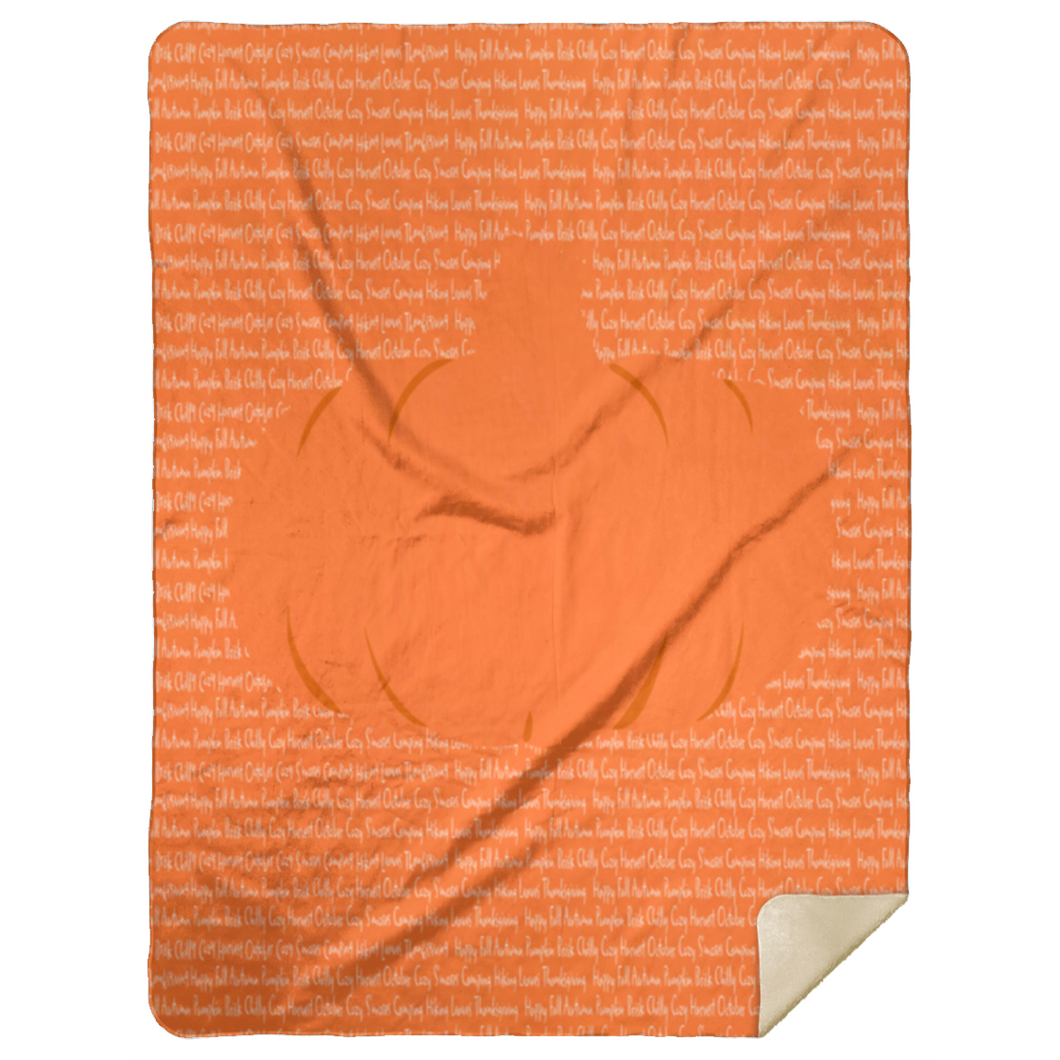 Orange and White Pumpkin Words of Fall Premium Mink Sherpa Blanket 60x80