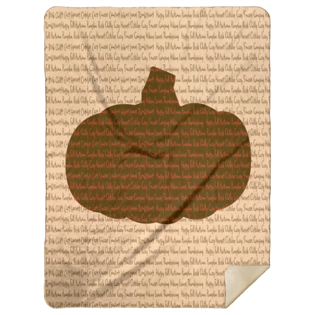 Brown and Orange Pumpkin Words of Fall Premium Mink Sherpa Blanket 60x80