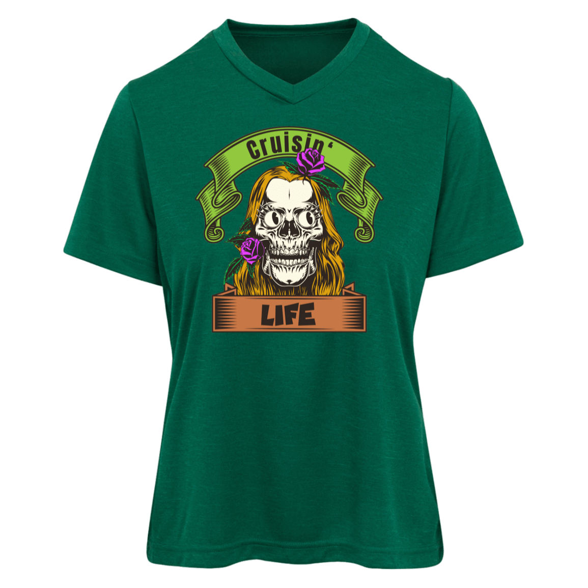 Cruisin' Life Skull Blonde Hair Womens Tee - Gifternaut