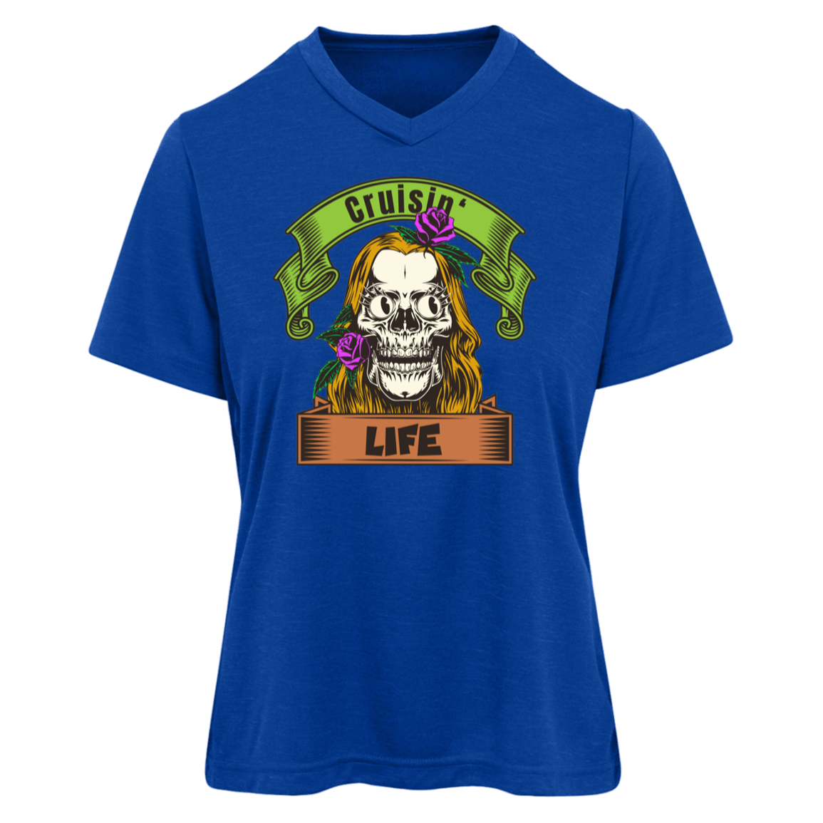 Cruisin' Life Skull Blonde Hair Womens Tee - Gifternaut