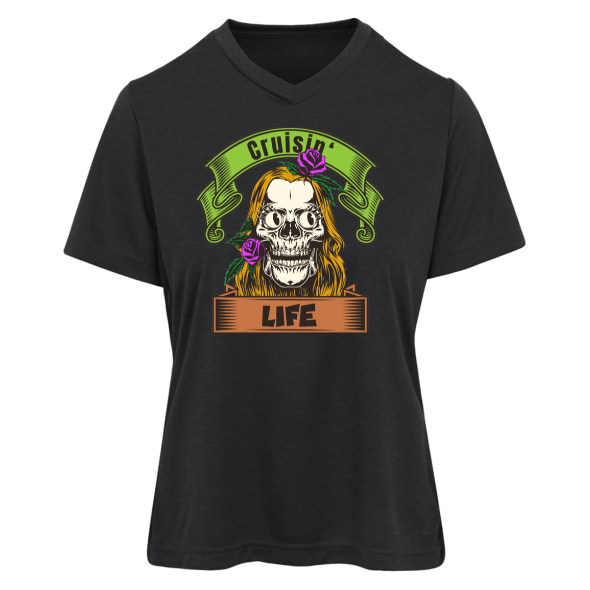 Cruisin' Life Skull Blonde Hair Womens Tee - Gifternaut