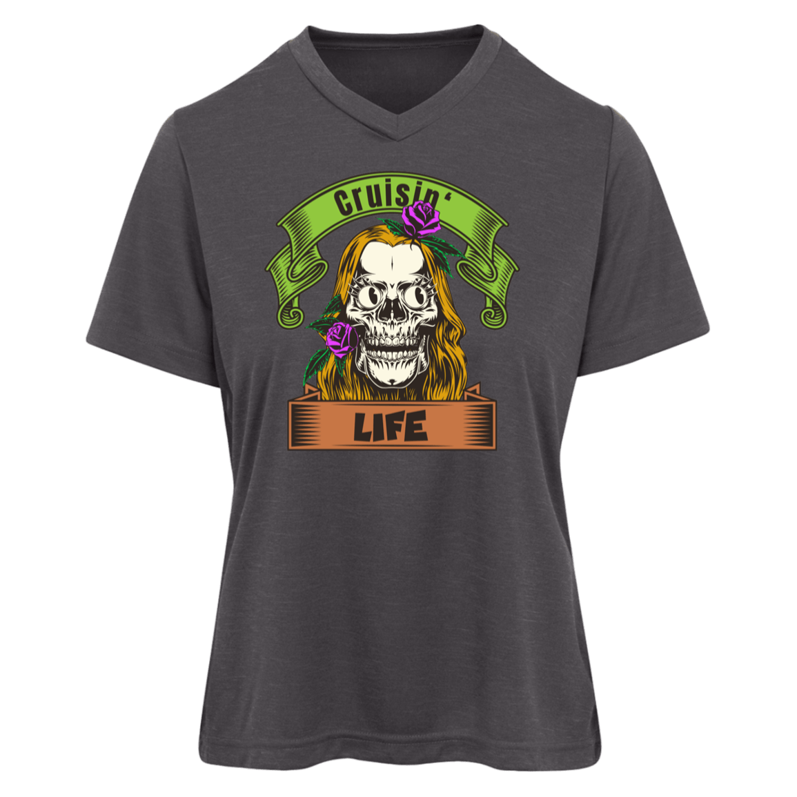 Cruisin' Life Skull Blonde Hair Womens Tee - Gifternaut