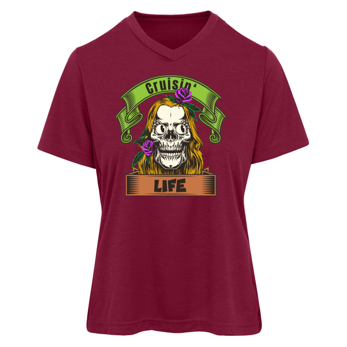 Cruisin' Life Skull Blonde Hair Womens Tee - Gifternaut