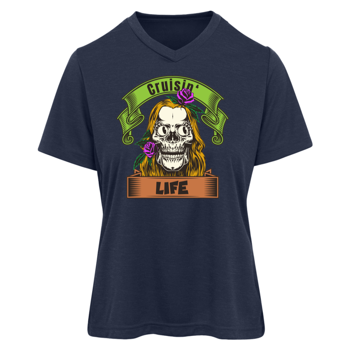 Cruisin' Life Skull Blonde Hair Womens Tee - Gifternaut