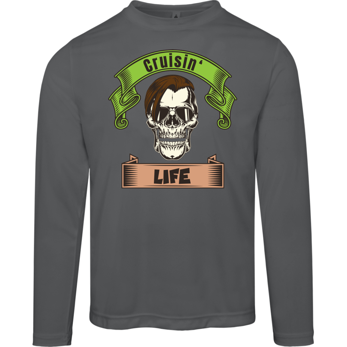 Cruisin' Life Skull Dark Hair Men's Long Sleeve Tee - Gifternaut