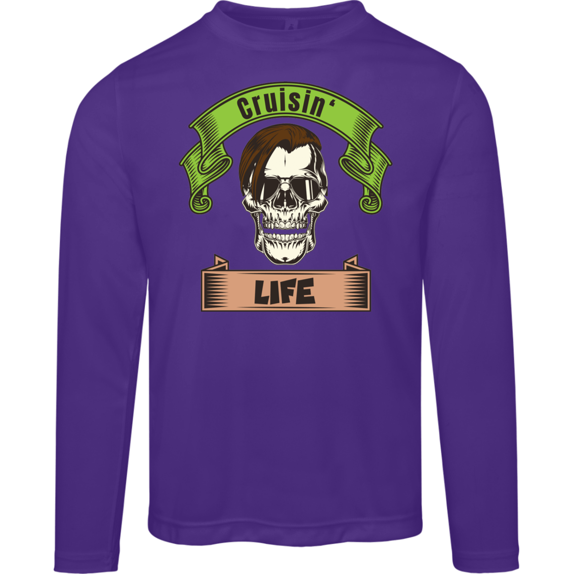 Cruisin' Life Skull Dark Hair Men's Long Sleeve Tee - Gifternaut