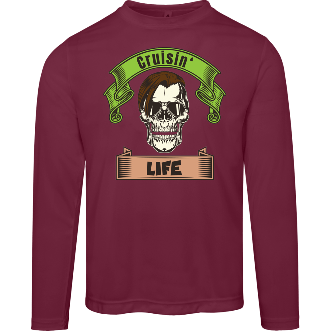 Cruisin' Life Skull Dark Hair Men's Long Sleeve Tee - Gifternaut