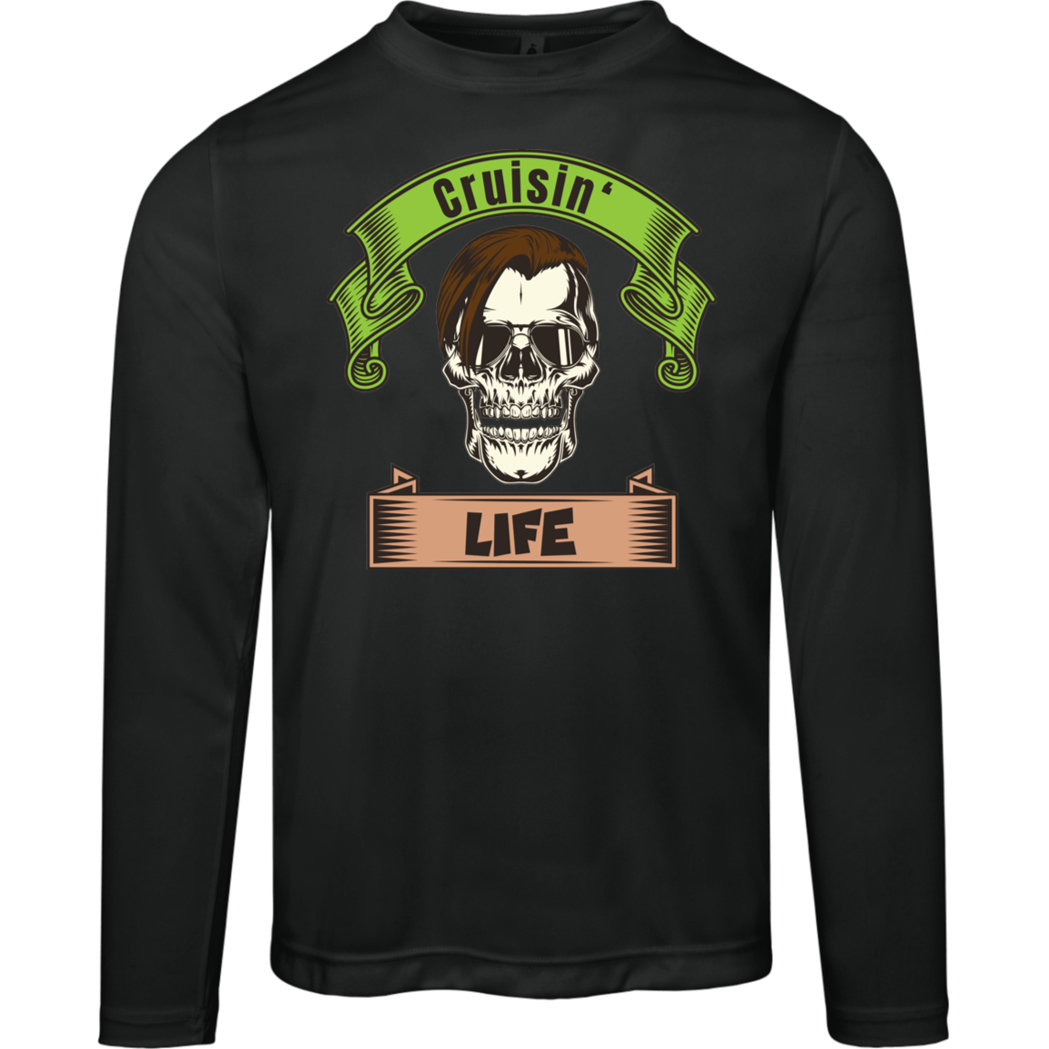 Cruisin' Life Skull Dark Hair Men's Long Sleeve Tee - Gifternaut