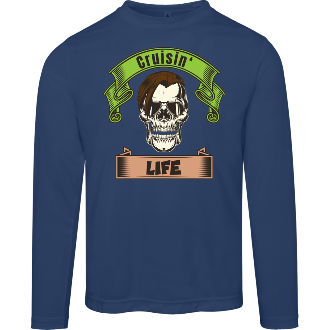 Cruisin' Life Skull Dark Hair Men's Long Sleeve Tee - Gifternaut