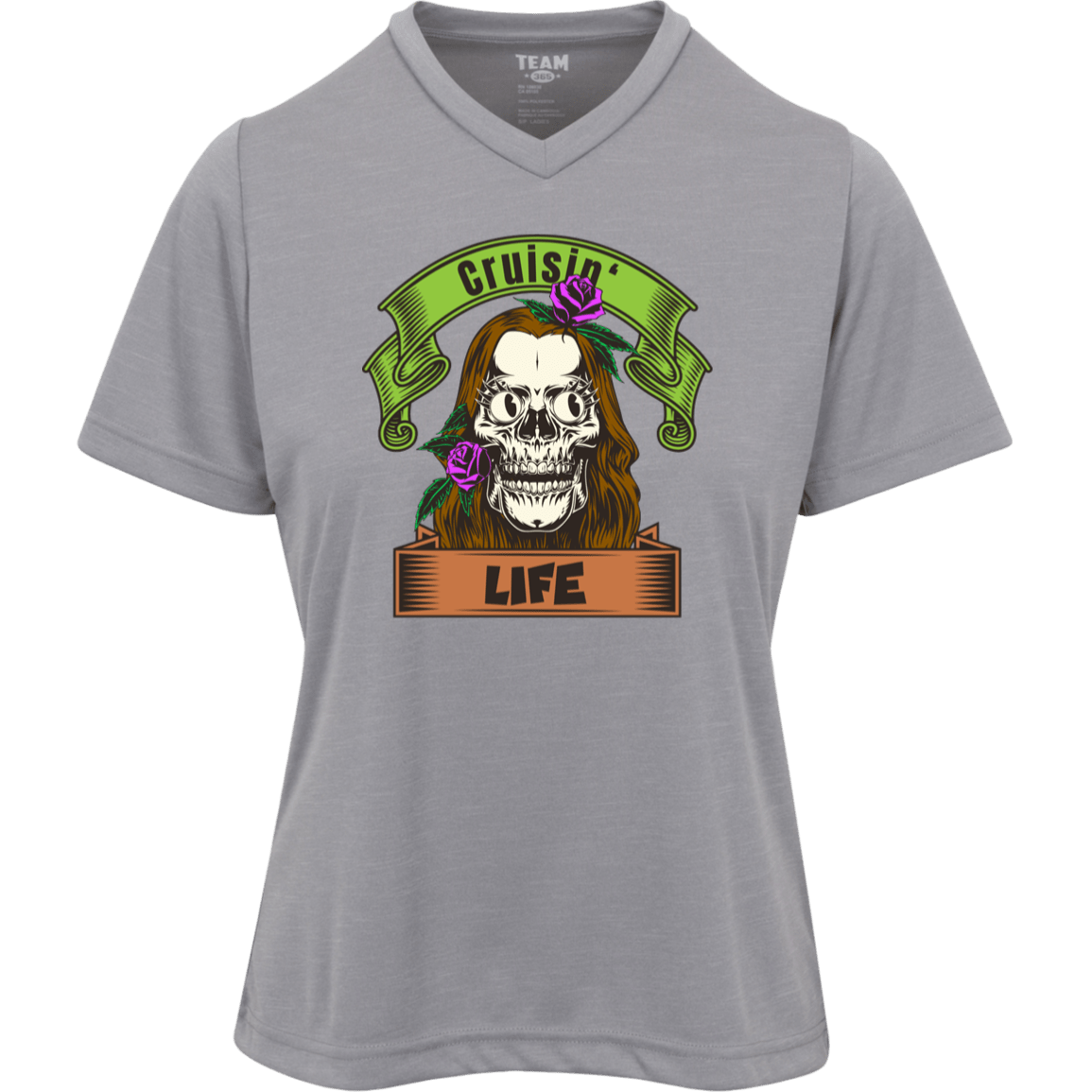 Cruisin' Life Skull Dark Hair Womens Tee - Gifternaut