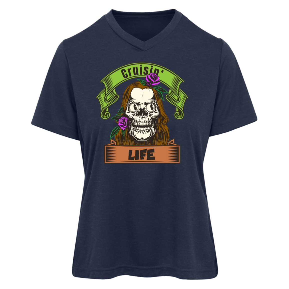 Cruisin' Life Skull Dark Hair Womens Tee - Gifternaut