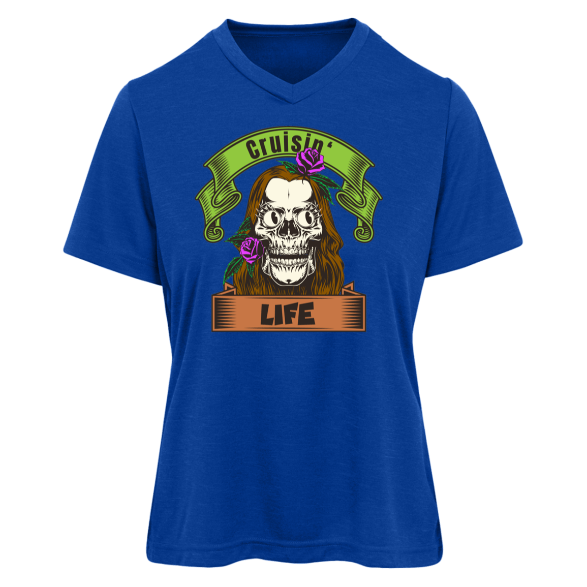 Cruisin' Life Skull Dark Hair Womens Tee - Gifternaut