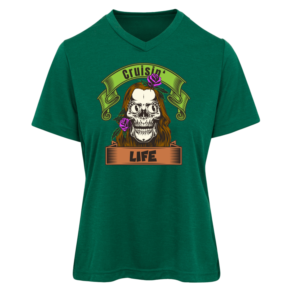 Cruisin' Life Skull Dark Hair Womens Tee - Gifternaut