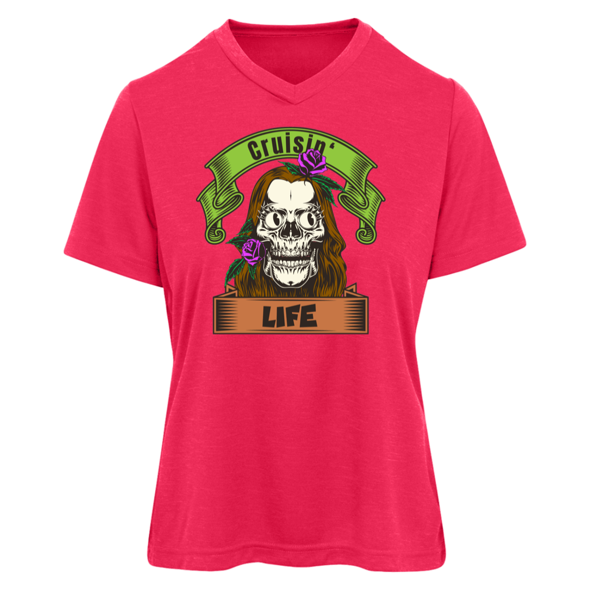 Cruisin' Life Skull Dark Hair Womens Tee - Gifternaut