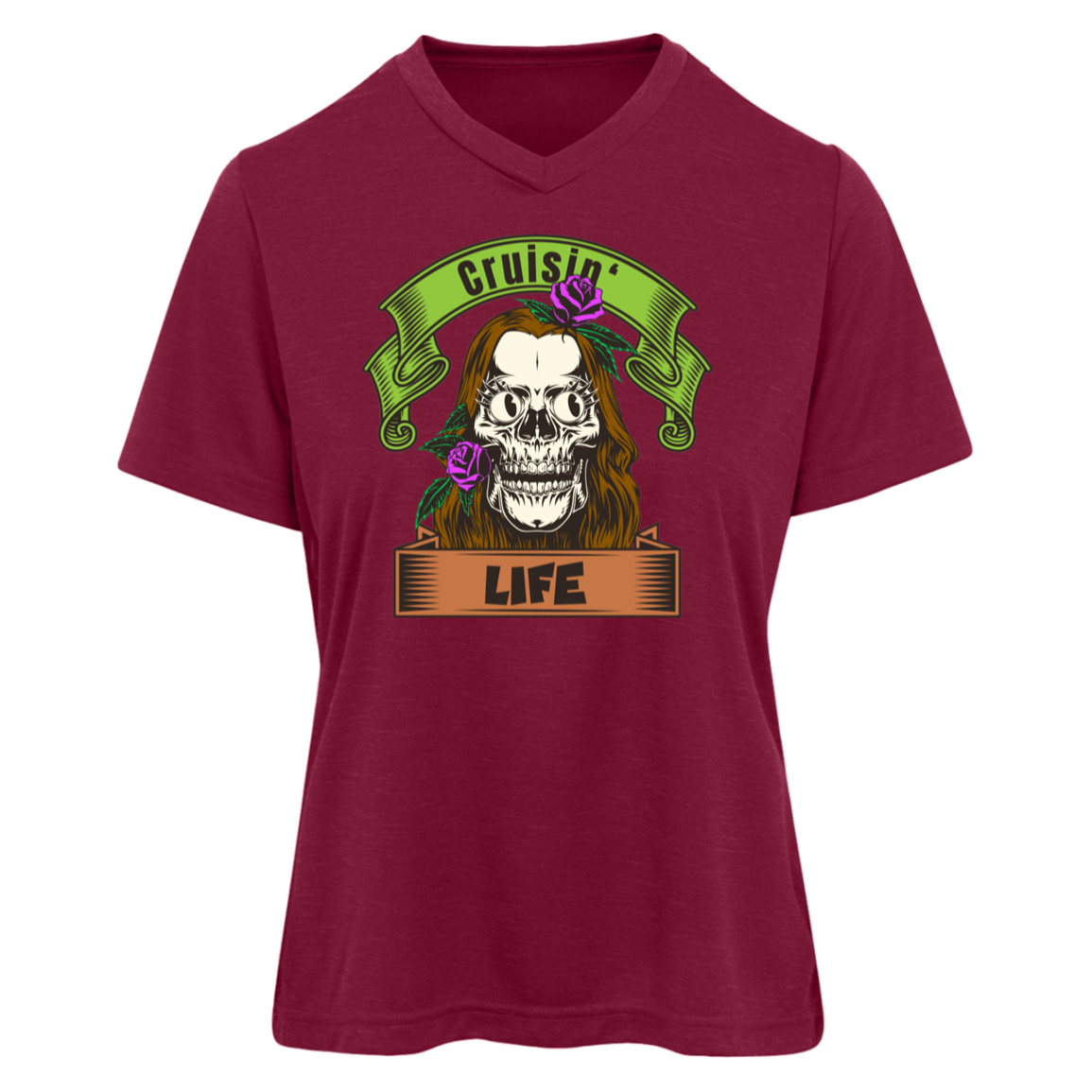 Cruisin' Life Skull Dark Hair Womens Tee - Gifternaut