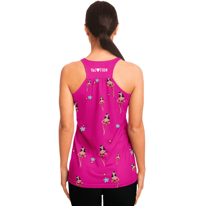 Aloha Girl Pink with Blue Stripe & Flowers Tank Top - Gifternaut