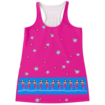 Aloha Girl Pink with Blue Stripe & Flowers Tank Top - Gifternaut