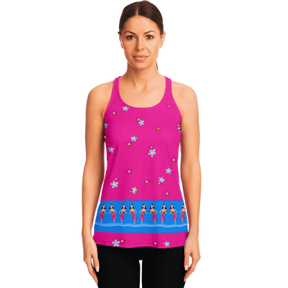 Aloha Girl Pink with Blue Stripe & Flowers Tank Top - Gifternaut