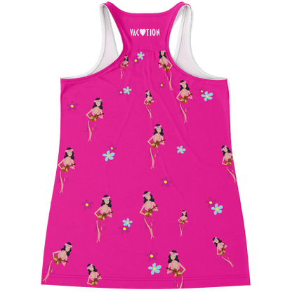 Aloha Girl Pink with Blue Stripe & Flowers Tank Top - Gifternaut