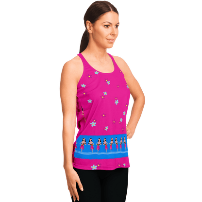 Aloha Girl Pink with Blue Stripe & Flowers Tank Top - Gifternaut