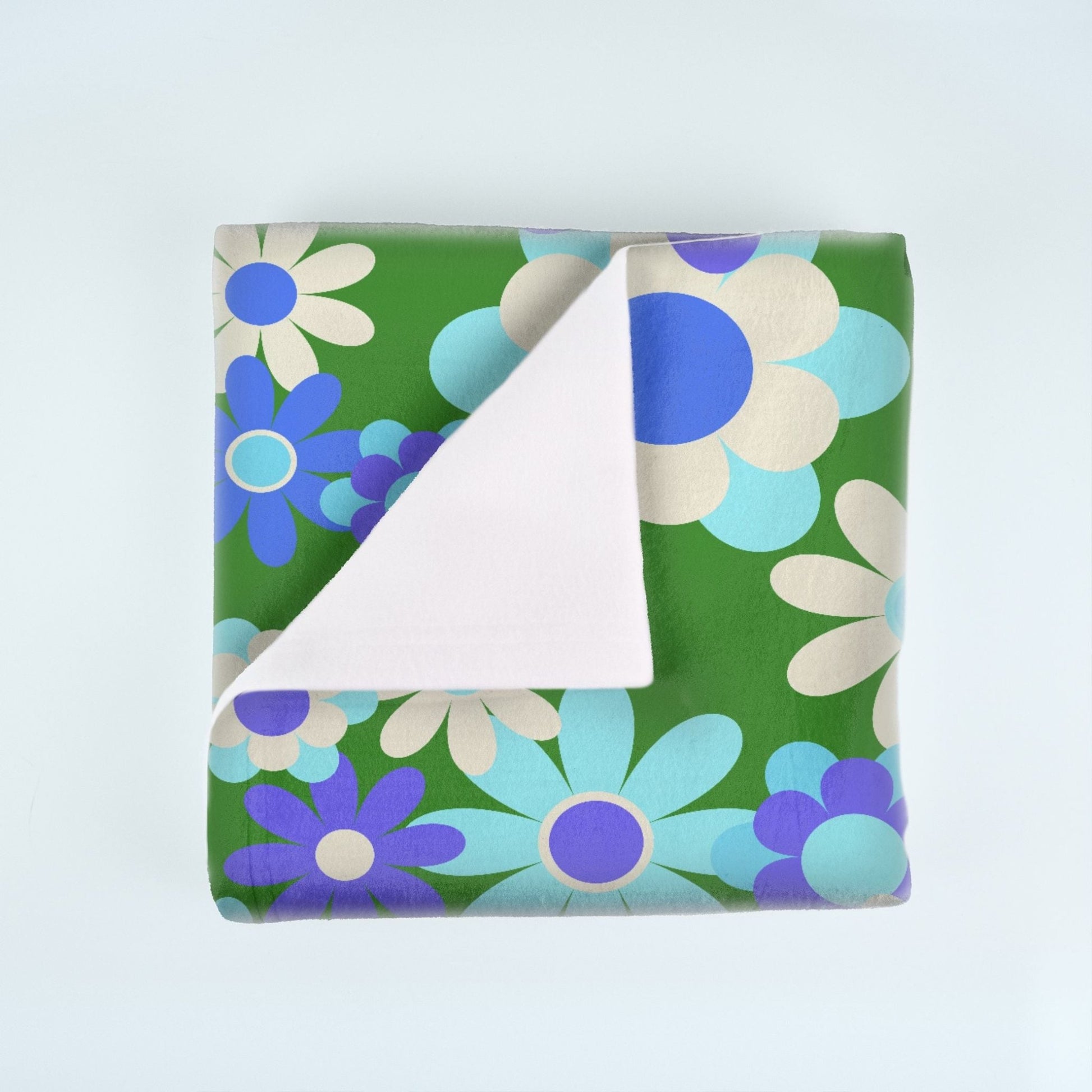Blue & Purple Flowers on Green Soft Fleece Blanket - 50" x 60" - Gifternaut