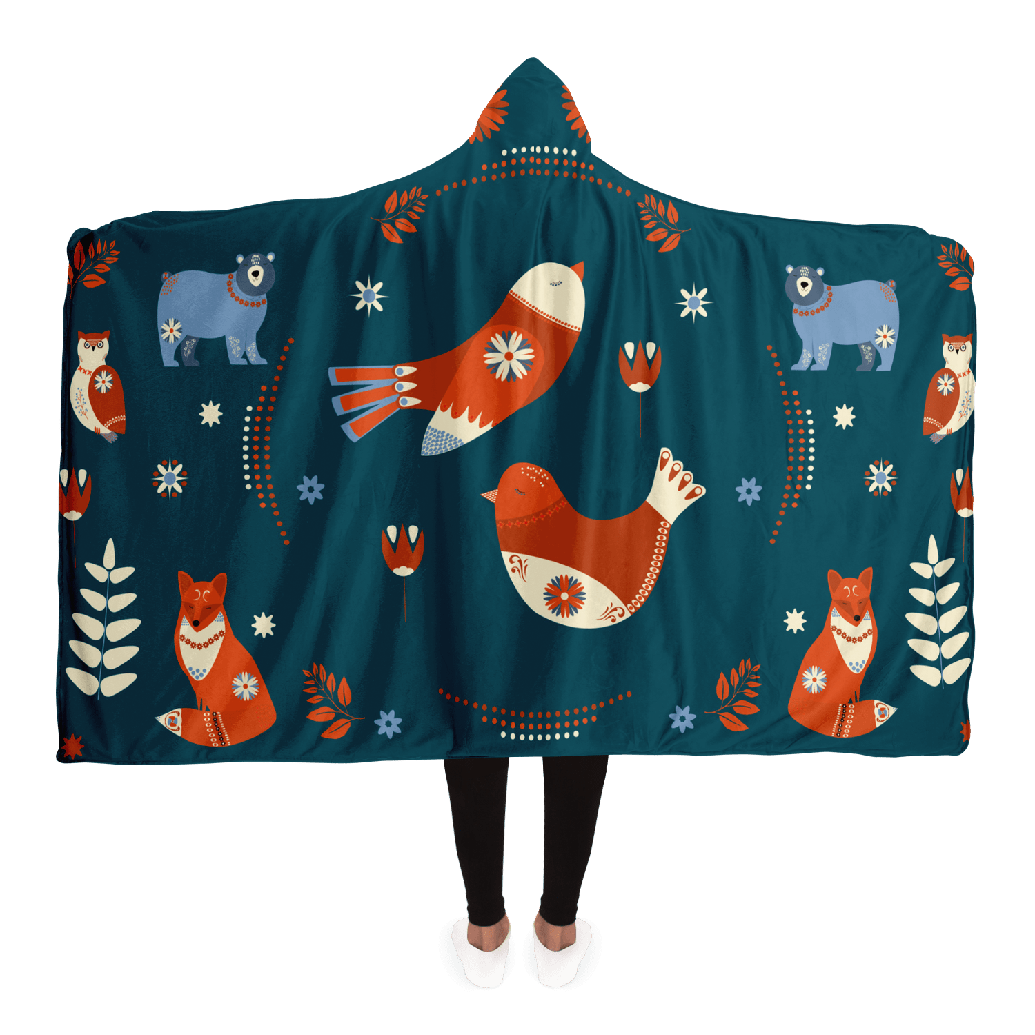 Folk Art Two Birds Hooded Blanket - Gifternaut