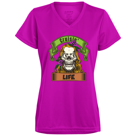 Skull Cruisin' Life Ladies’ Moisture-Wicking V-Neck Tee - Blonde - Gifternaut