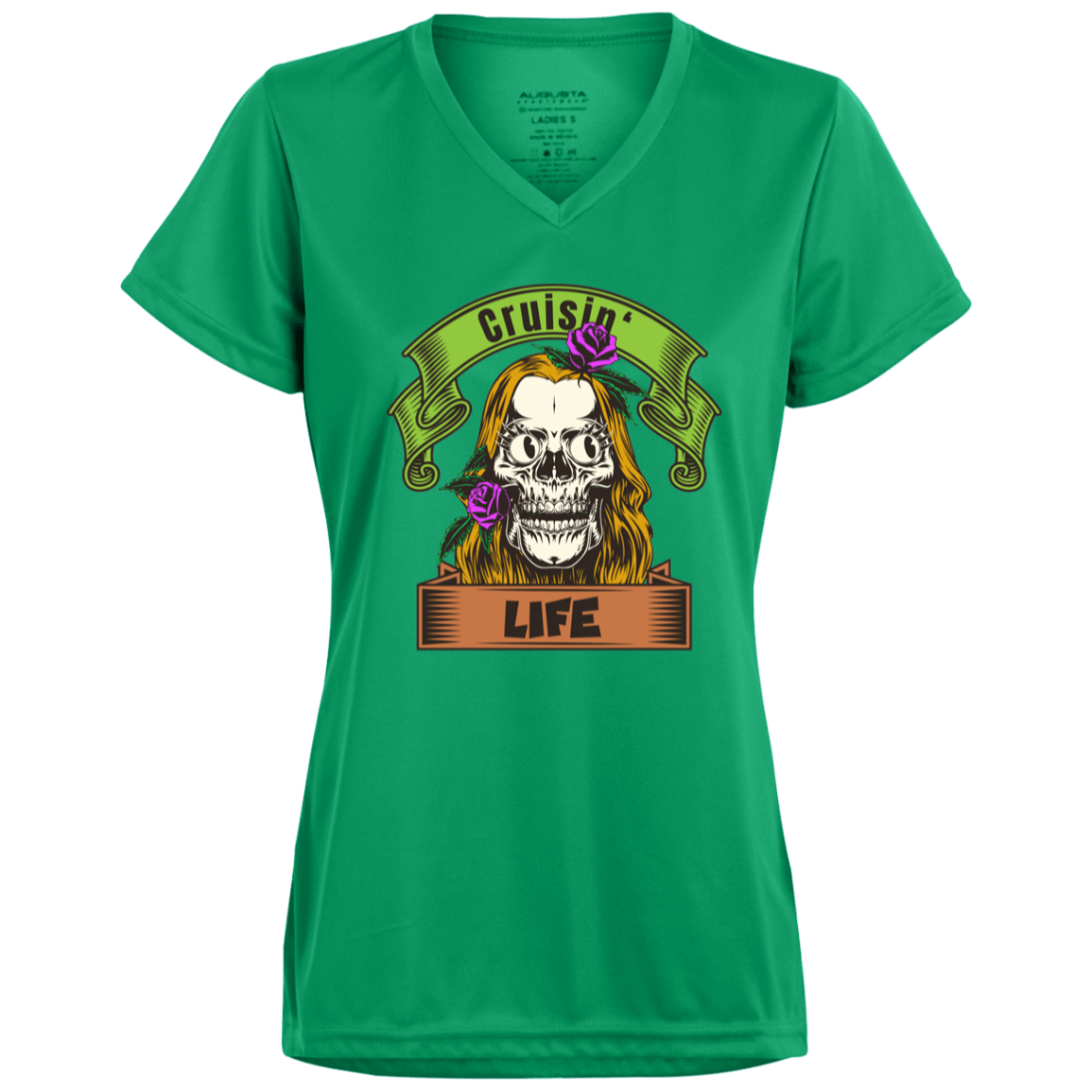 Skull Cruisin' Life Ladies’ Moisture-Wicking V-Neck Tee - Blonde - Gifternaut